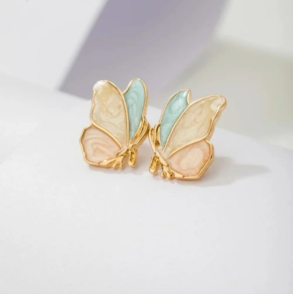 3/$30 butterfly enamel pastel earring studs - Picture 2 of 3